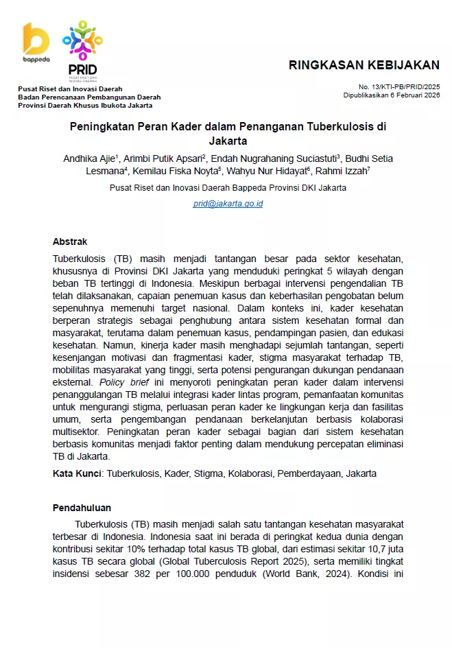 PENINGKATAN PERAN KADER DALAM PENANGANAN TUBERKULOSIS DI JAKARTA