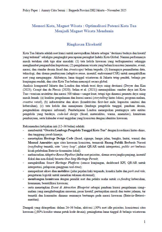 MEMORI KOTA, MAGNET WISATA : OPTIMALISASI POTENSI KOTA TUA MENJADI MAGNET WISATA MENDUNIA